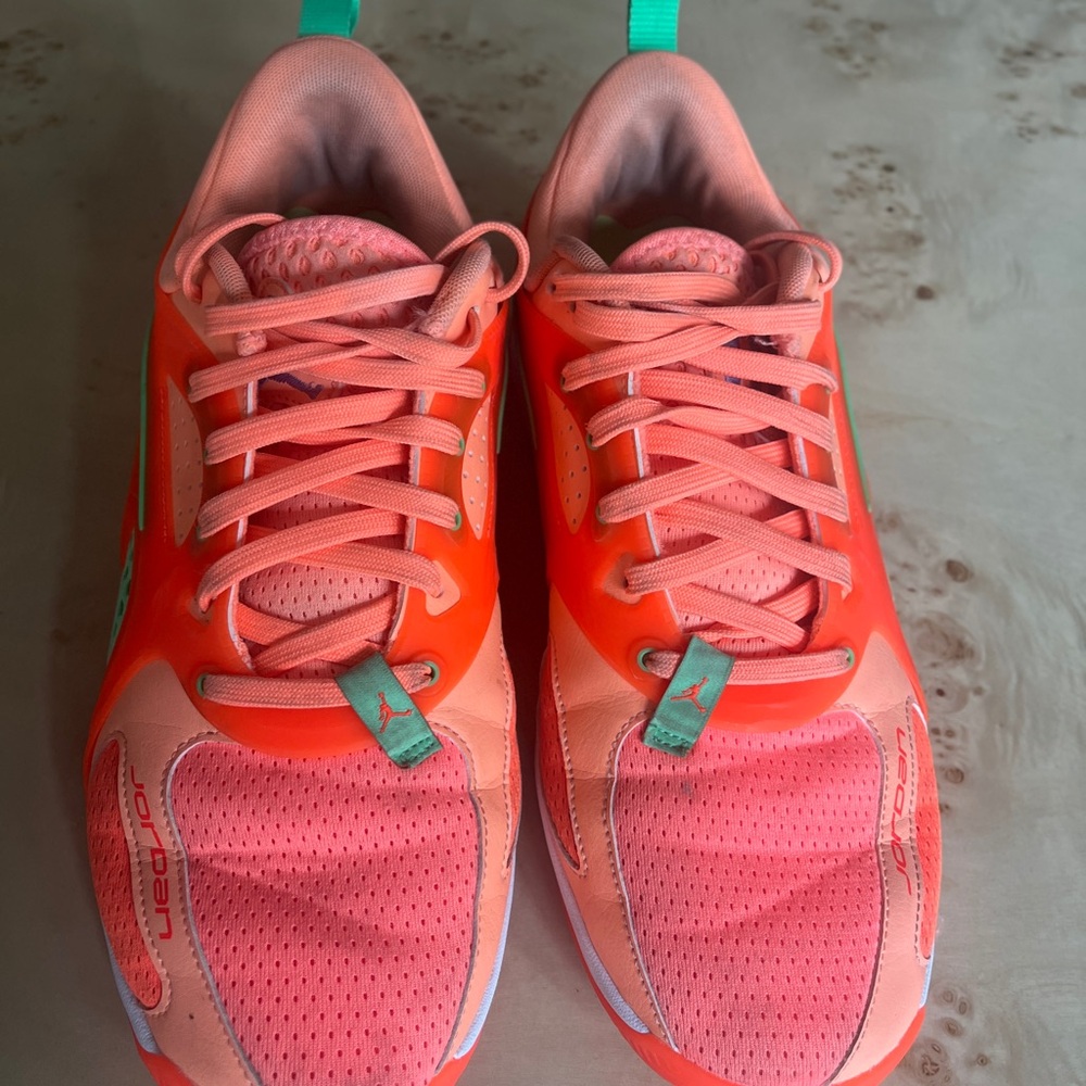 Jordan Coral and Green Sneakers
